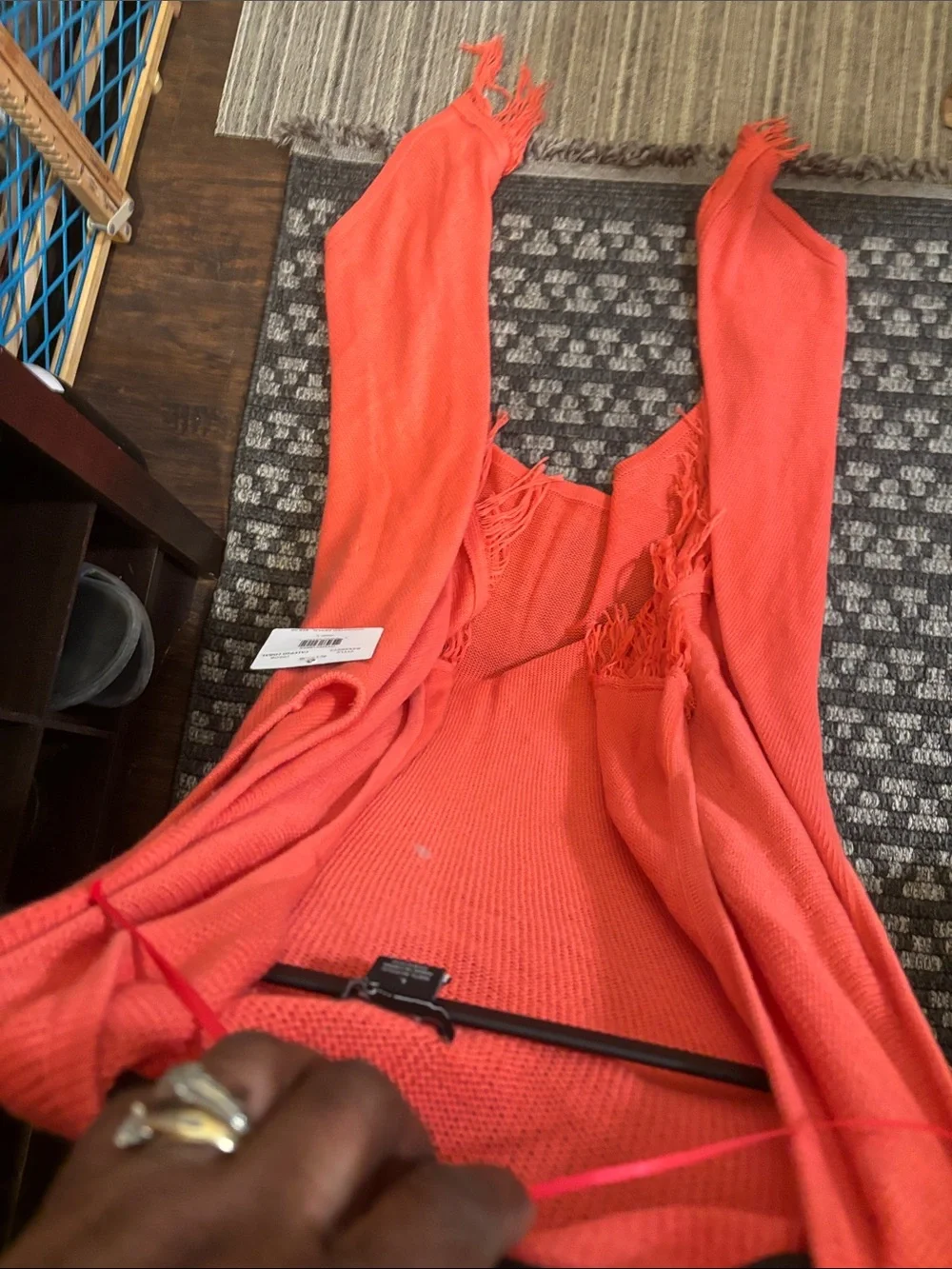 RXB Coral Open-Front Fringe Knit Wrap